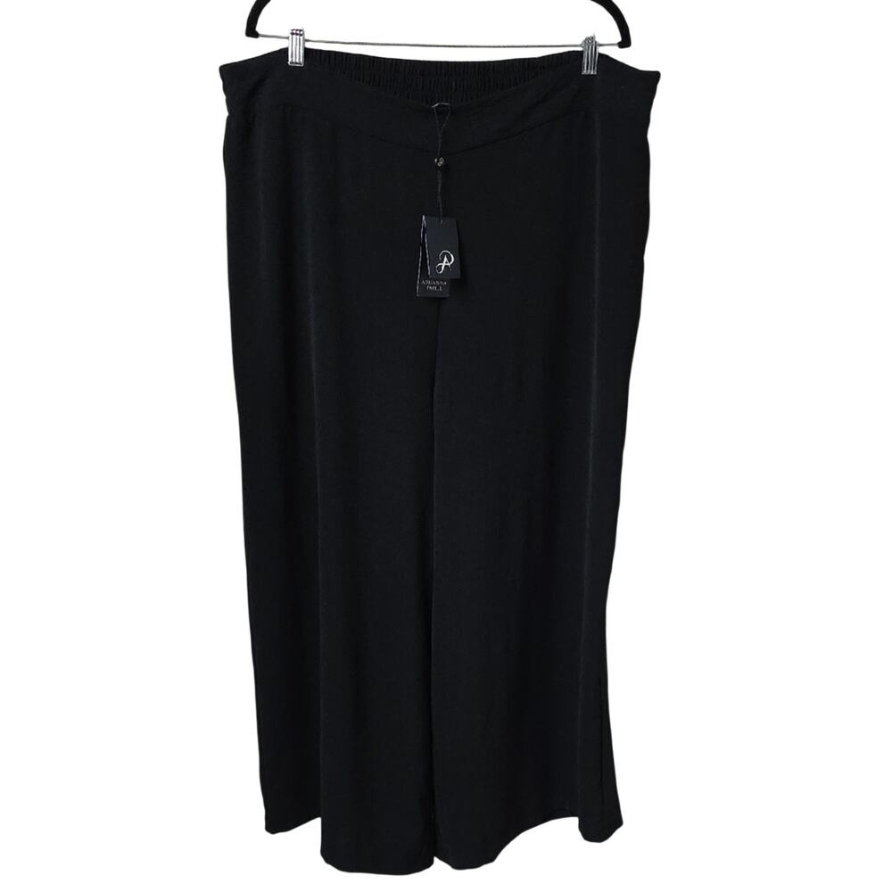Adrianna Papell Black Wide Leg Textured Satin Pull On Pants Womens Size 18 NWT